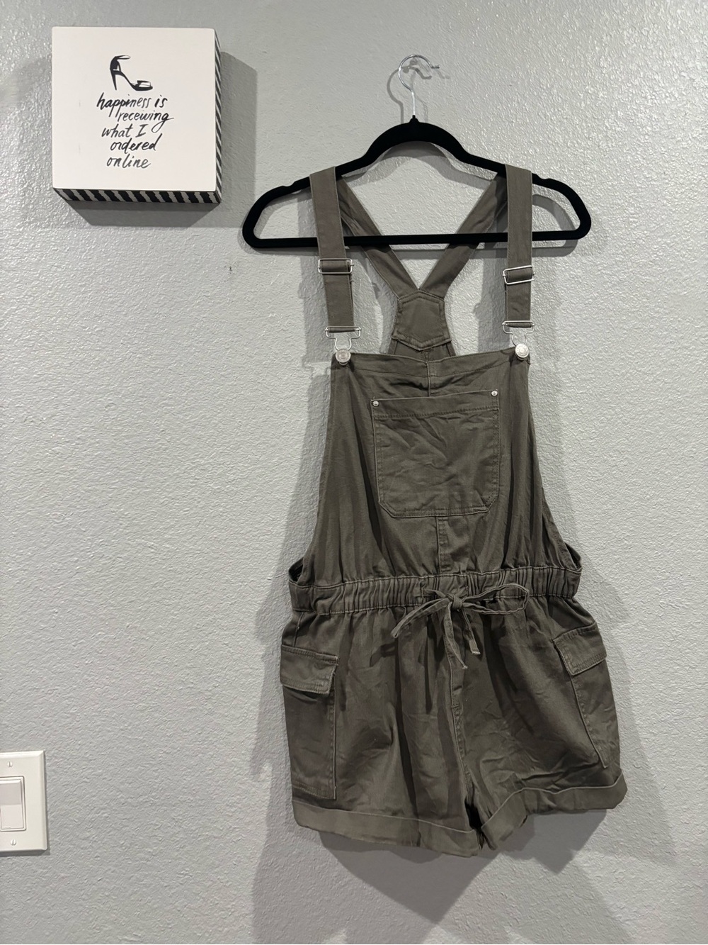 Almost Famous Olive Utility Short Overalls